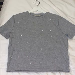Grey Zara White Bead Shirt